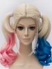 Suice Squad Harlie Quinn Cosplay Wig Red Blue  Bunches Cosplay Wig