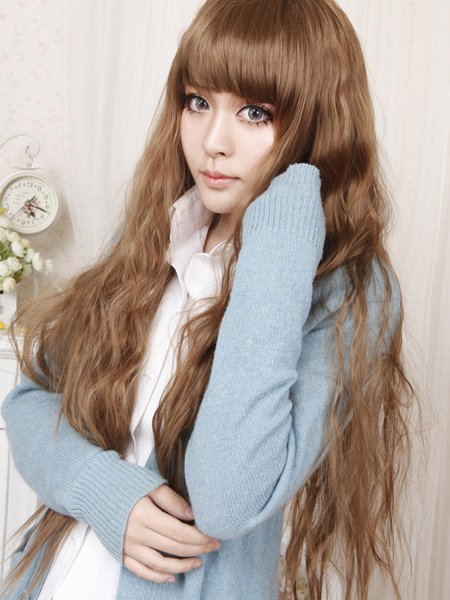 Sweet Brown Long Curly Lolita Faux Wig