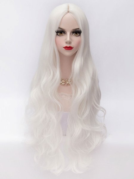 White Lolita Middle Parted Curley Long Fiber Wig