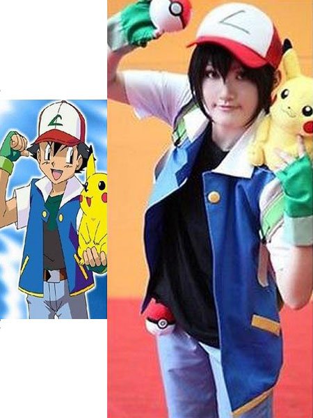 Pokemon Go Pokemonster Ash Ketchum Hoodie Cosplay Costume (size: Female XS)